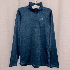 adidas L climalite Blue Black Heathered Quarter Zip Pullover Athletic Sweatshirt